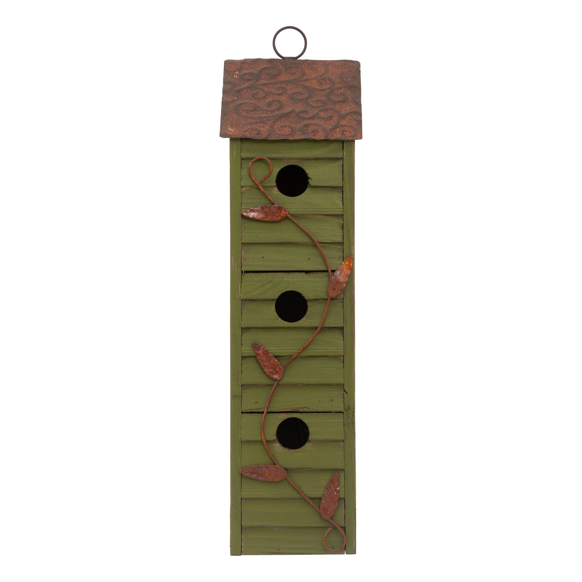 Glitzhome® 18" Green Window-Blinds Distressed Solid Wood Birdhouse